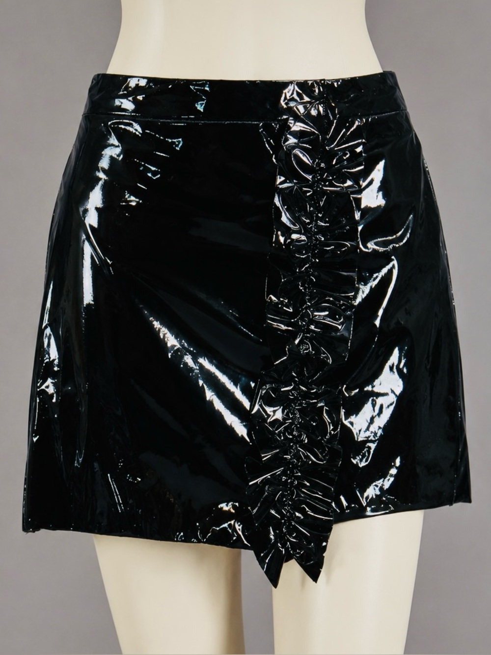 Black Steampunk Couture Faux Patent Leather skirt